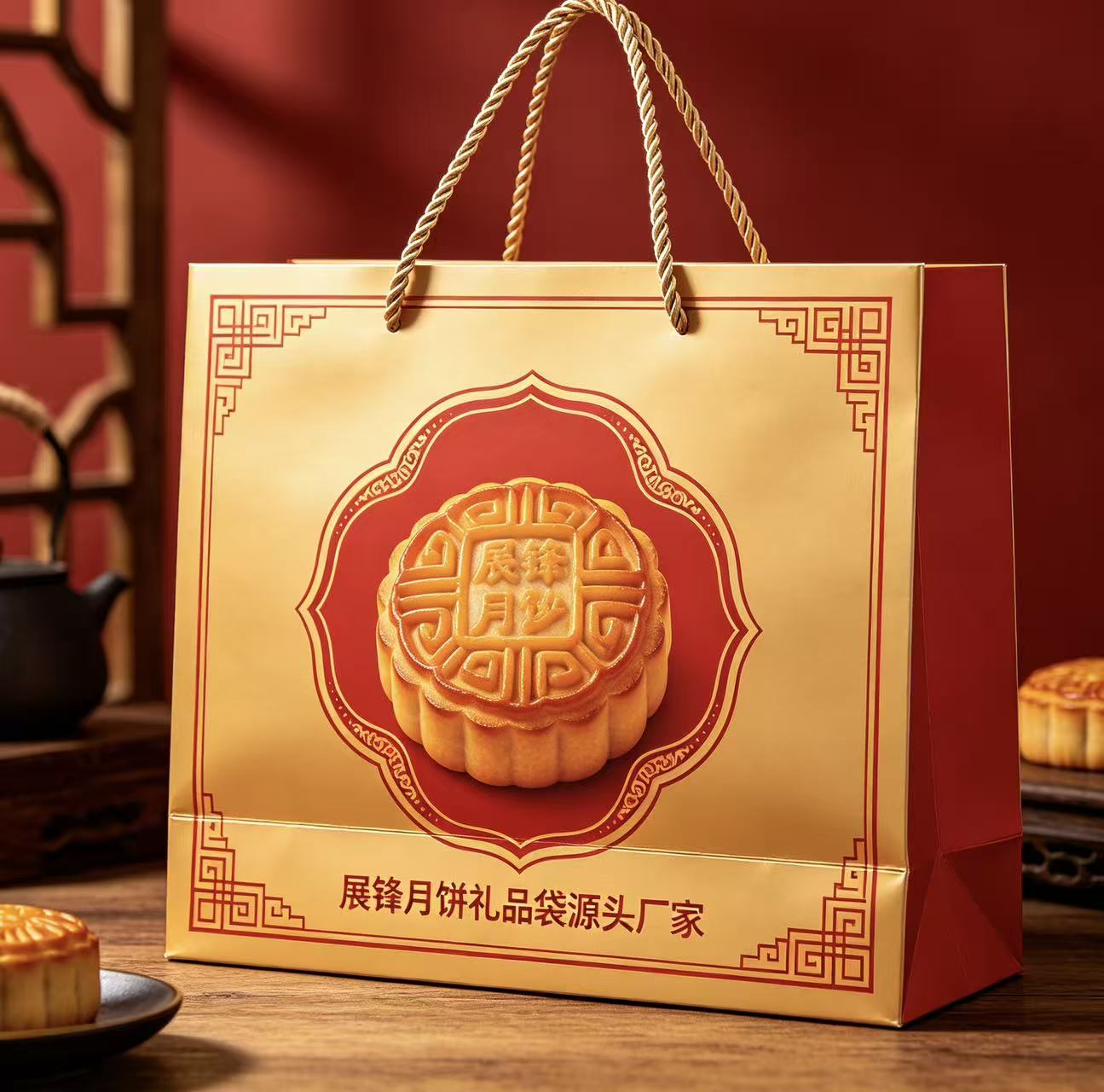白卡纸手提袋 | 中秋月饼白卡纸袋 | 展锋包装 |中秋礼品袋| 月饼手提袋